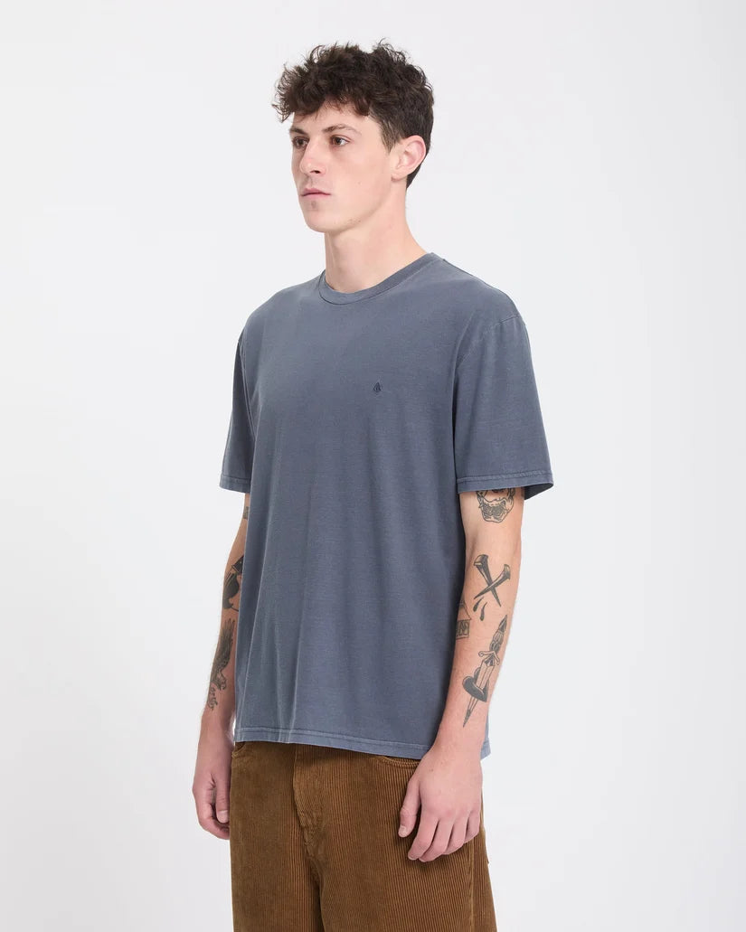 Volcom Solid Stone Tee in Storm Blue, model side view