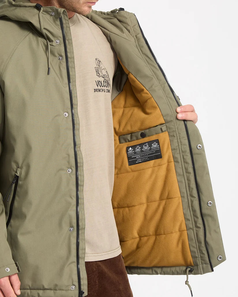 Volcom Stoke Stone II 10K Jacket in Winter Moss, open model view