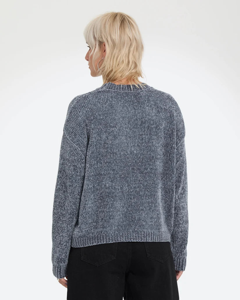 Volcom Women’s Bubble Tease Sweater in Storm Blue, back view