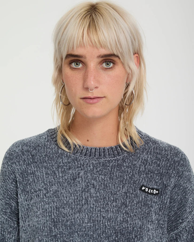 Volcom Women’s Bubble Tease Sweater in Storm Blue, detail view