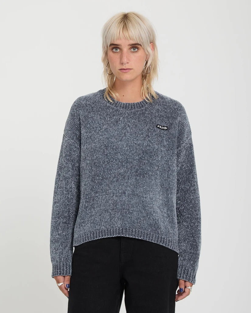 Volcom Women’s Bubble Tease Sweater in Storm Blue, front view