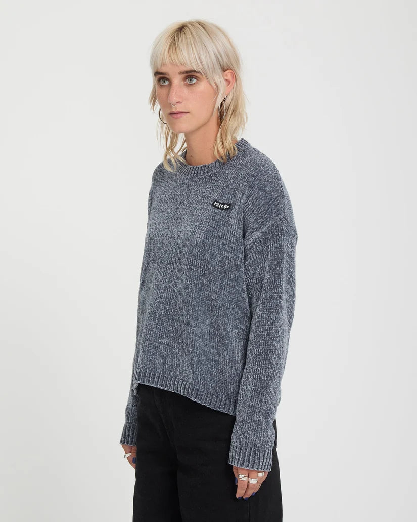 Volcom Women’s Bubble Tease Sweater in Storm Blue, side view