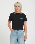 Volcom Women’s Dial Crop Tee in black, front view