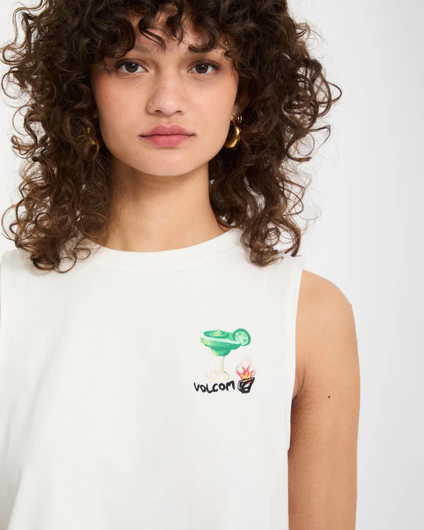 Volcom Women’s Mickey Mason Tank in Off White, graphic detail