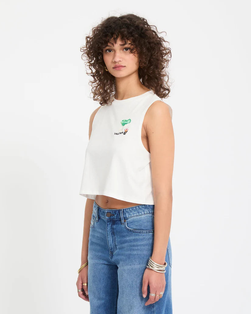Volcom Women’s Mickey Mason Tank in Off White, side view