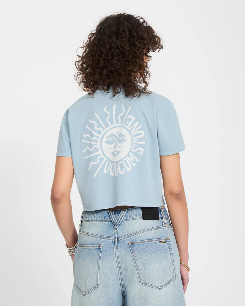 Volcom Women’s Pocket Dial T-Shirt in Cali Blue, back view