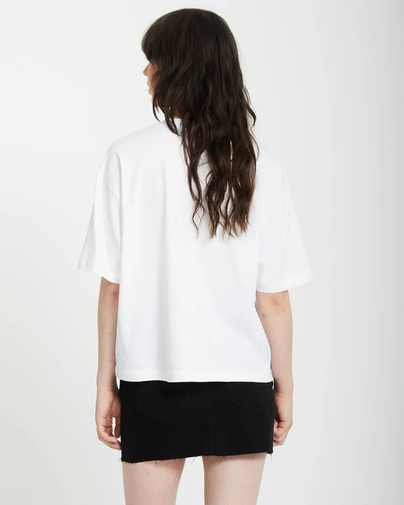 Volcom Women’s Stone Blanks Up Tee in white, back view