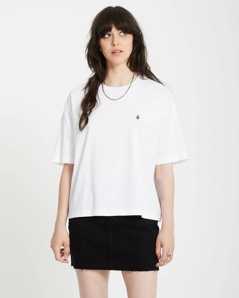 Volcom Women’s Stone Blanks Up Tee in white, front view