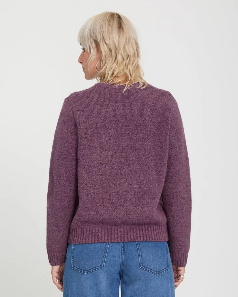 Volcom Women’s Wedmonder Sweater in Orchid, back view